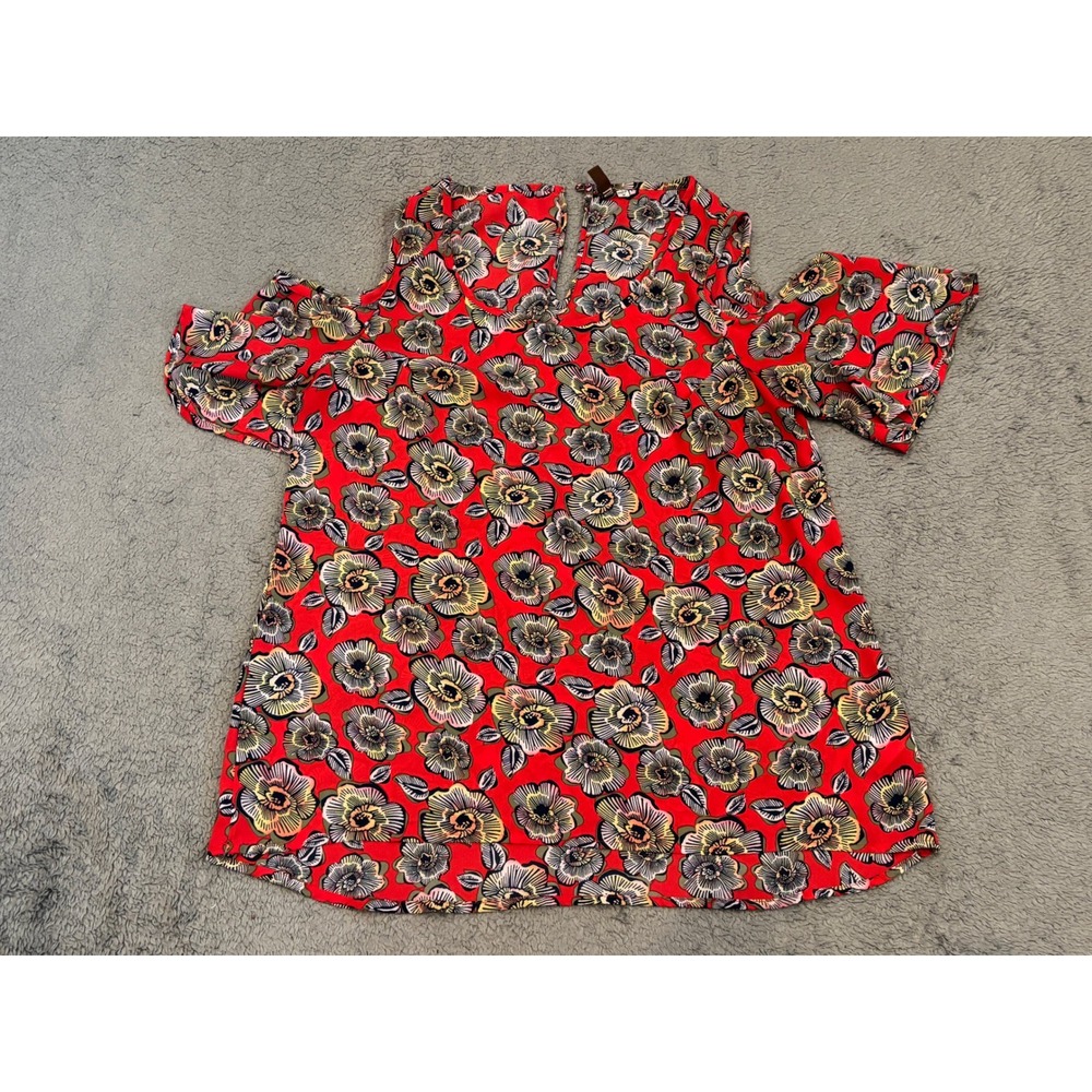 KUT from the Kloth Red Floral Cold Shoulder Blouse Top ST14802 Medium